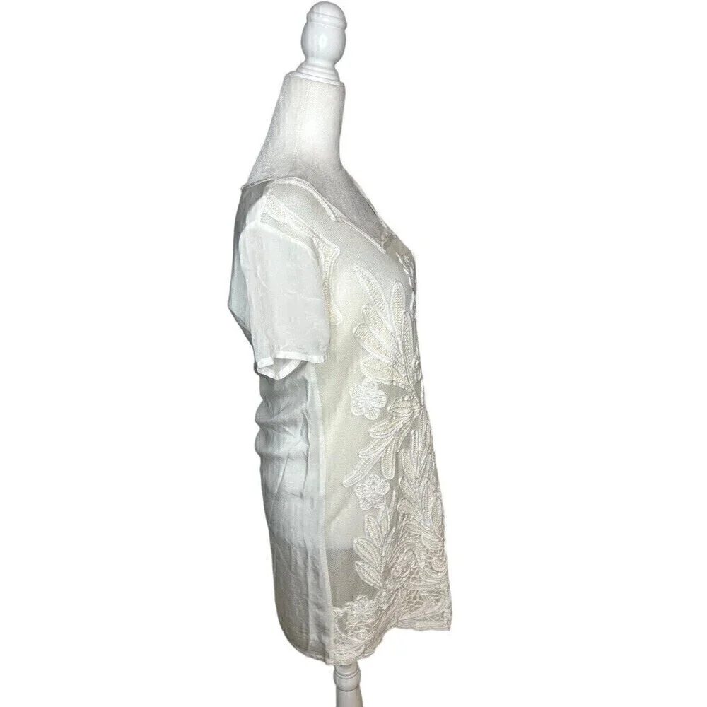Yoana Baraschi White Floral Embroidered Lace Dress Anthropologie Extra Small